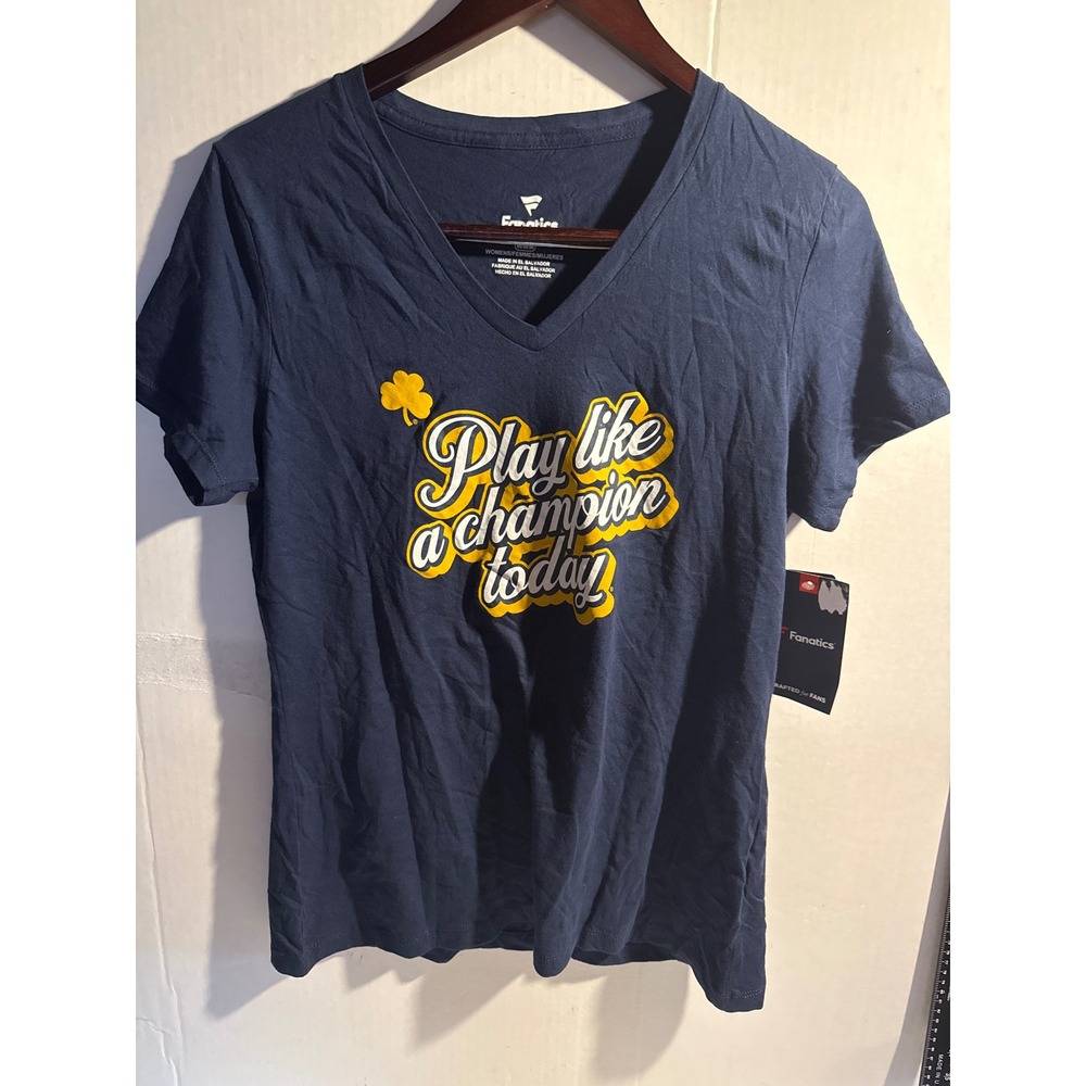 Fanatics Notre Dame Play Like A Champion Today V-Neck T-Shirt Navy Blue Women M